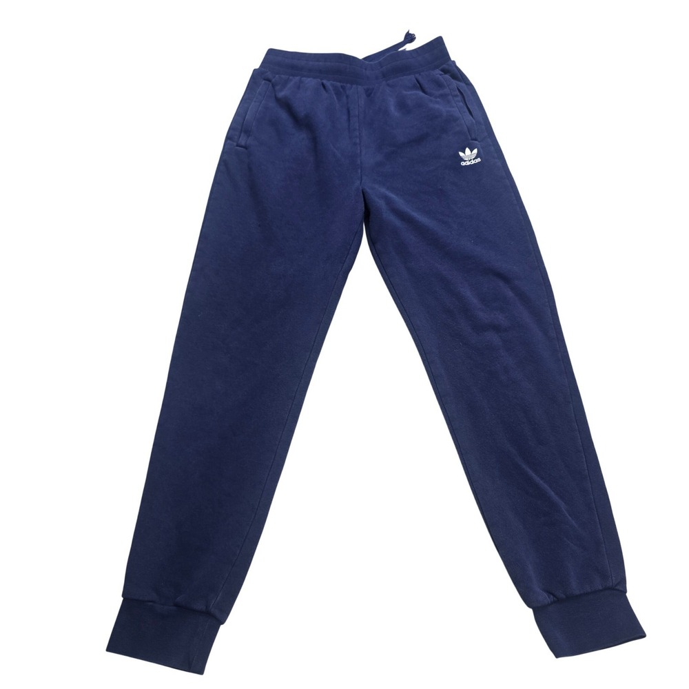 Adidas Joggers L Navy Blue Trefoil Fleece Sweatpants Drawstring